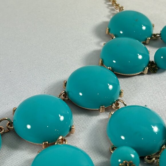 Faux Turquoise Bubble Plastic Beaded Bib Necklace Gold Tone Drop Statement - Picture 5 of 10